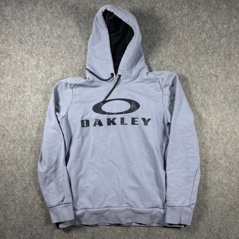 Oakley Mens Pullover Hoodie‎ Logo Graphic Light Blue Grey Sweatshirt Size Medium
